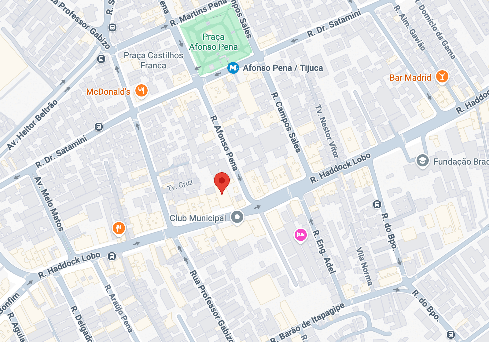 Mapa da região próxima ao consultório, nas proximidades do Shopping Tijuca