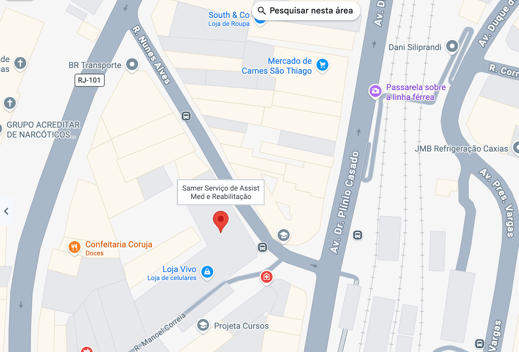 Mapa da região próxima ao consultório, nas proximidades do Shopping Tijuca